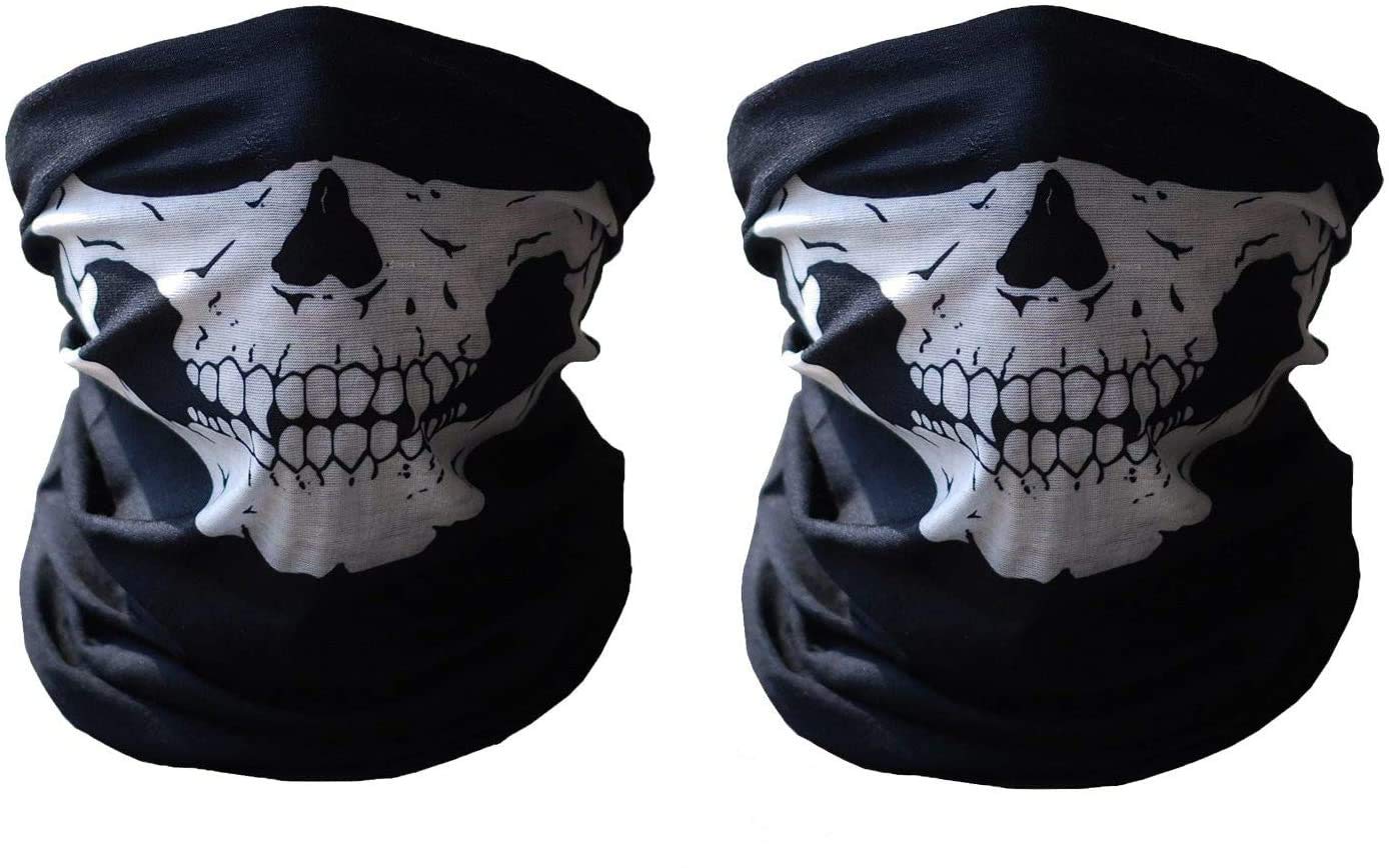 Tweal 2 Piece Multifunctional Motorcycle Face Mask,Black Seamless Skull Face Tube Mask, Motorcycle Face Mask for Sport Headwear Riding mask
