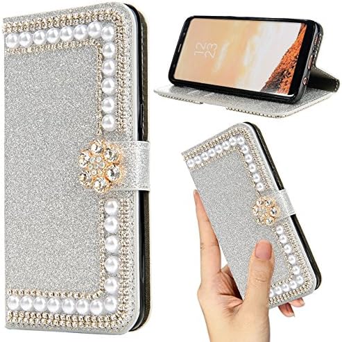 Galaxy S9 Case, Diamond Bling Shiny Shining[Extremely Sparkly] Luxury Jewel Crystal Girls Women Case Leather Wallet Flip Kickstand Case for Samsung Galaxy S9 (Sliver, S9)