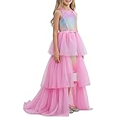 Seanrui Girls Sequin Dress Halter Formal Pageant Prom Party Graduation Dress with Three Layer Mesh Size 5-14Y