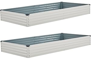 Foxlang 8x4x1ft(2 Pack) Galvanized Raised Garden Bed,Outdoor Planter Box Metal Patio Kit Planting Bed for Vegetables Flowers Herb,Beige