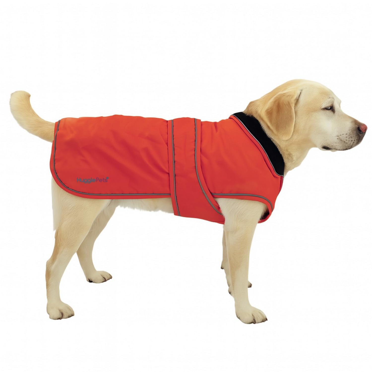 Hugglepets Arctic Armour Waterproof Thermal Dog Coat - Red (Large 50cm) Reflective Microfleece-Lined Coat for Large Dogs with Adjustable Hook & Loop Fastening & Zipper for Harness or Collar.