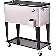 Giantex Rolling Cooler Cart, 80qt Outdoor Cooler with Locking Wheels, Storage Shelf, Bottle Opener, Drain Plug, Patio Beverage Bar Cooler Trolley Ice Chest for Party Cookouts BBQ