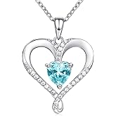 ESSIE ODILA Necklaces for Women Sterling Silver Birthstone Necklace for Women Heart Pendant Necklaces Birthday Gifts Jewelry for Women Mom Wife