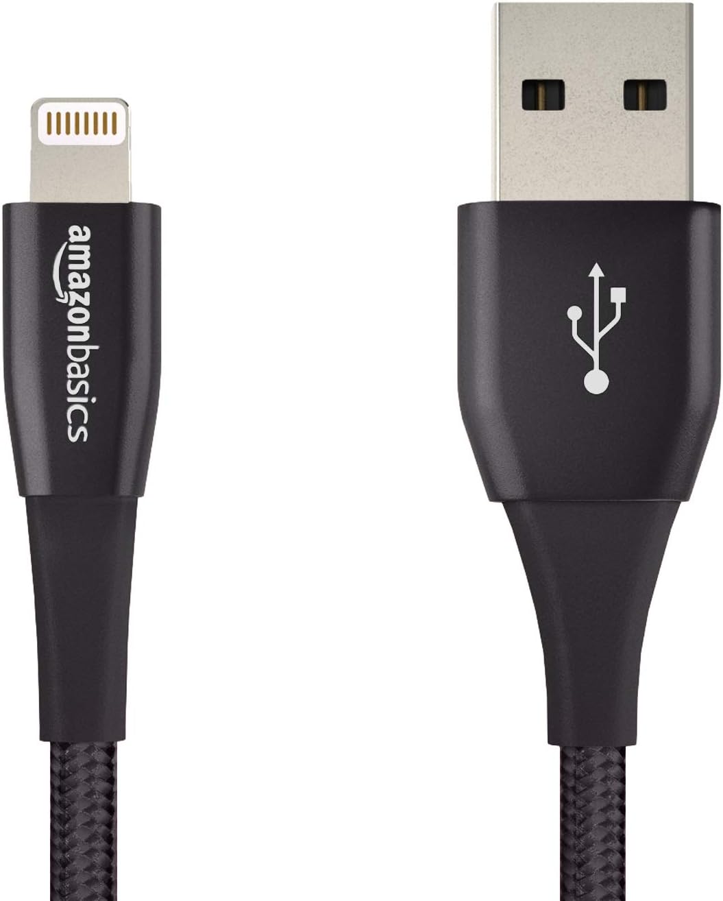 AmazonBasics Double Nylon Braided USB A Cable with Lightning Connector, Premium Collection, MFi Certified iPhone Charger, 4 Inch, Black