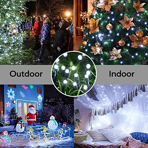 Christmas String Lights Solar Powered 33 Ft 100 LED 8 Modes Twinkle Lighting Fairy Light Outdoor Waterproof Tree Lamp for Party Garden Decor(White, 1)