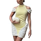 Hafailia Womens Elegant Off The Shoulder Mini Dresses Ruched Bodycon Draped Dress Sexy Club Evening Party Cocktail Outfits