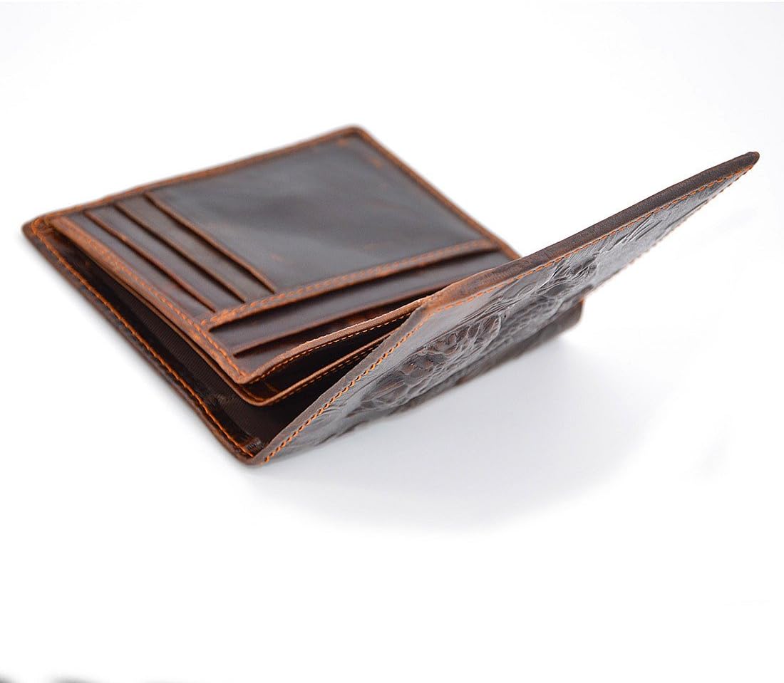 Mens Brown Genuine Leather Wallet with Credit Card Holder Tiger Pattern M - Image 4