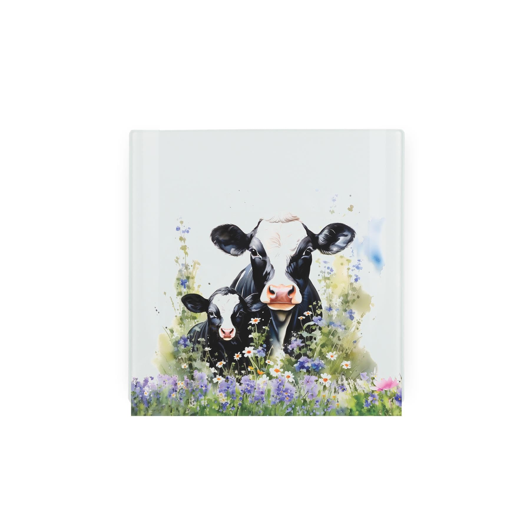 Friesian Cow & Calf Glass Hot Pot Stand Trivet - Farm Countryside Cottage Gifts - Kitchen Chopping/Cutting Board Worktop Protector with Non-Slip Feet 20cm x 20cm (8" x 8")
