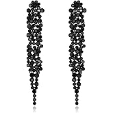 EVER FAITH Wedding Rhinestone Crystal Art Deco Statement Earring, Banquet Prom Long Chandelier Dangle Earrings for Women Bride