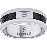 Jewels By Lux Stainless Steel Mens Carbon Fiber Inlay With Screw Accent Band Comfort-Fit Fashion Bridal Anniversary Wedding Engagement Band Ring
