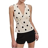 MakeMeChic Women's Polka Dots Deep V Neck Tank Tie Back Sleeveless Dressy Tops