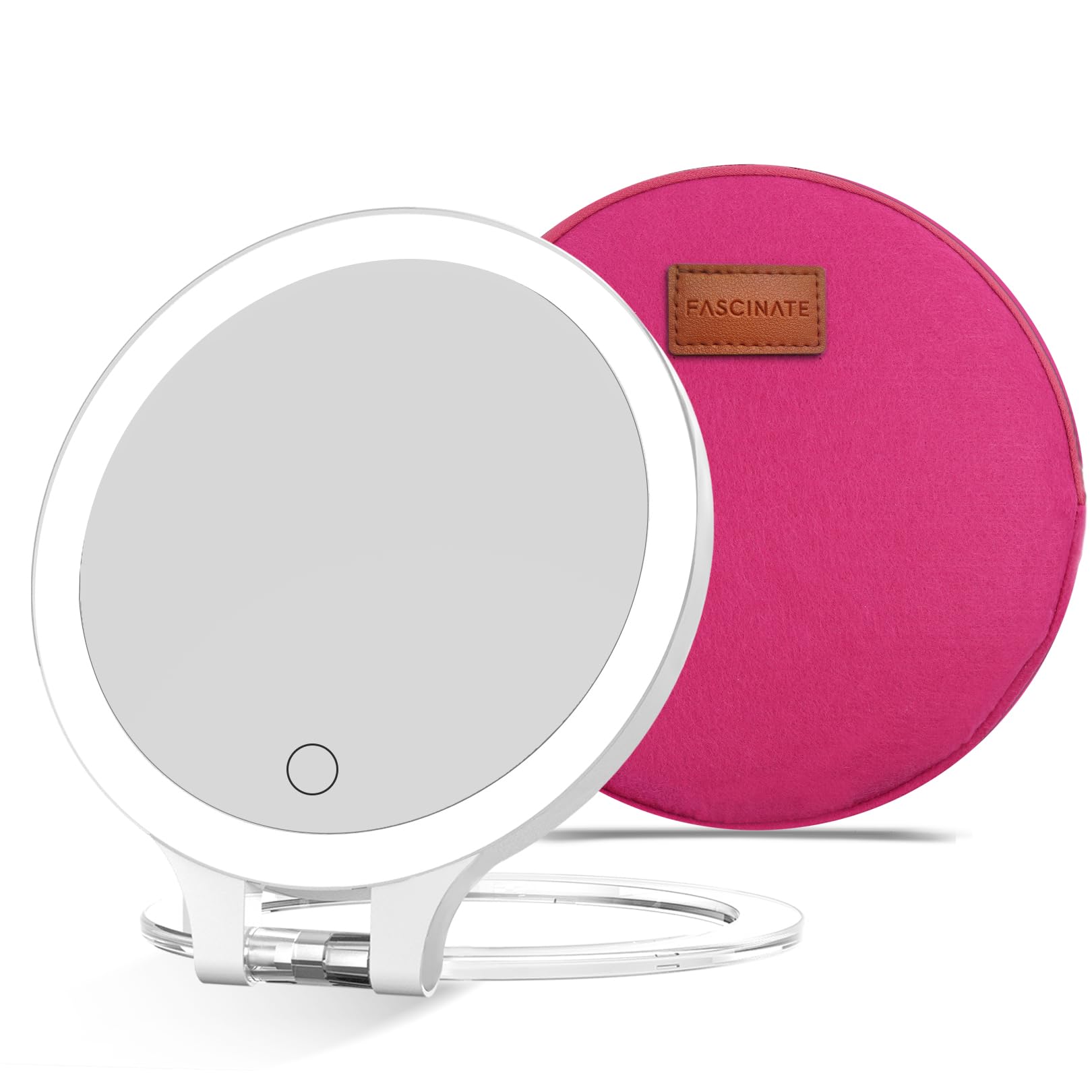 Photo 1 of FASCINATE Magnifying Mirror 10X 1X Double Sided Magnification Makeup Vanity Mirror Rechargeable Lighted Mirror with 3 Color Lighting Modes Adjustable Rotation LED Vanity Mirror