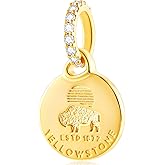 Yellowstone National Park Charm Pendant, fit Pandora Travel Souvenir Bracelet, 925 Sterling Silver Wyoming American Bison Wildlife Dangle Bead, Gift for Daughter/Mom Necklace
