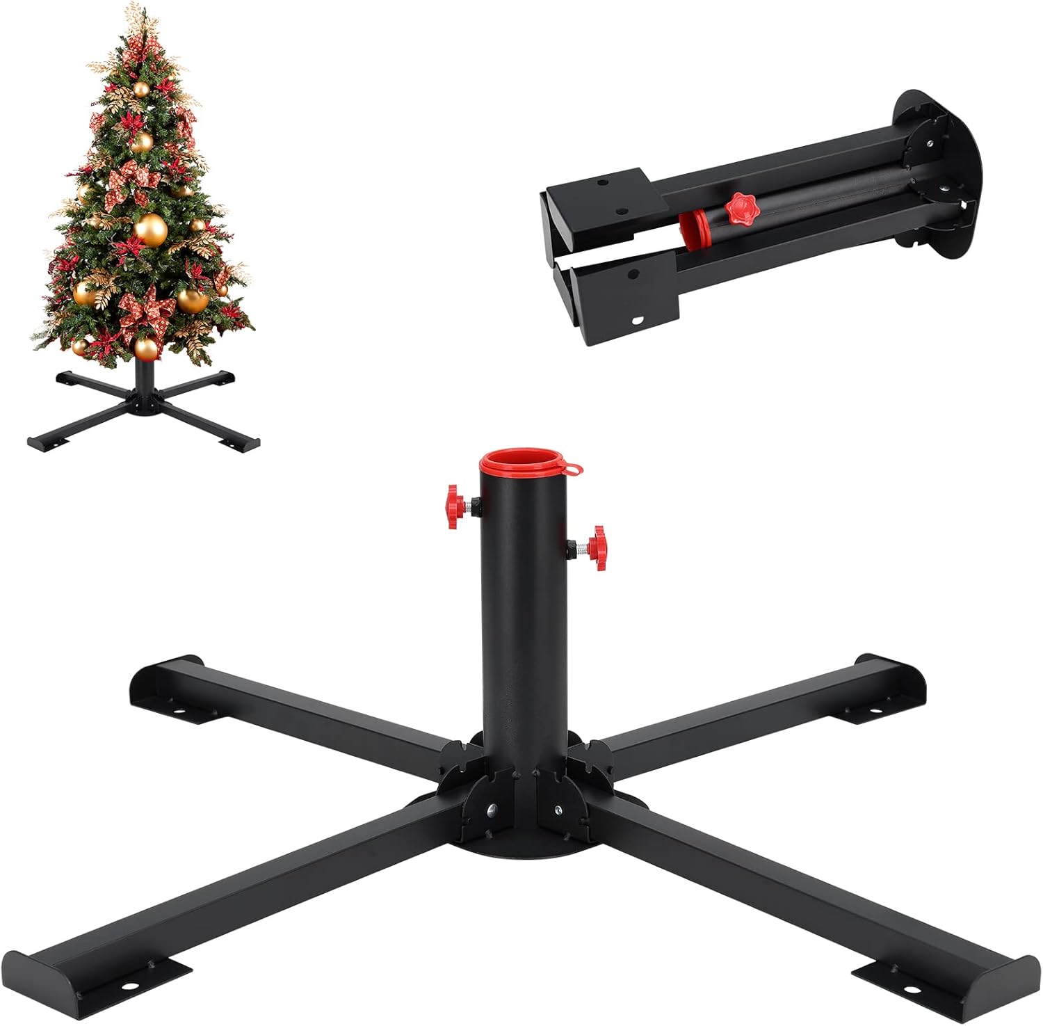 Tree Stands - Barcetine Foldable Christmas Tree Stand - Heavy Duty Xmas Tree Stand Base for 8-10 FT Artificial Trees - Stainless Steel Metal Christmas Tree Holder for Home Party Decoration - Black