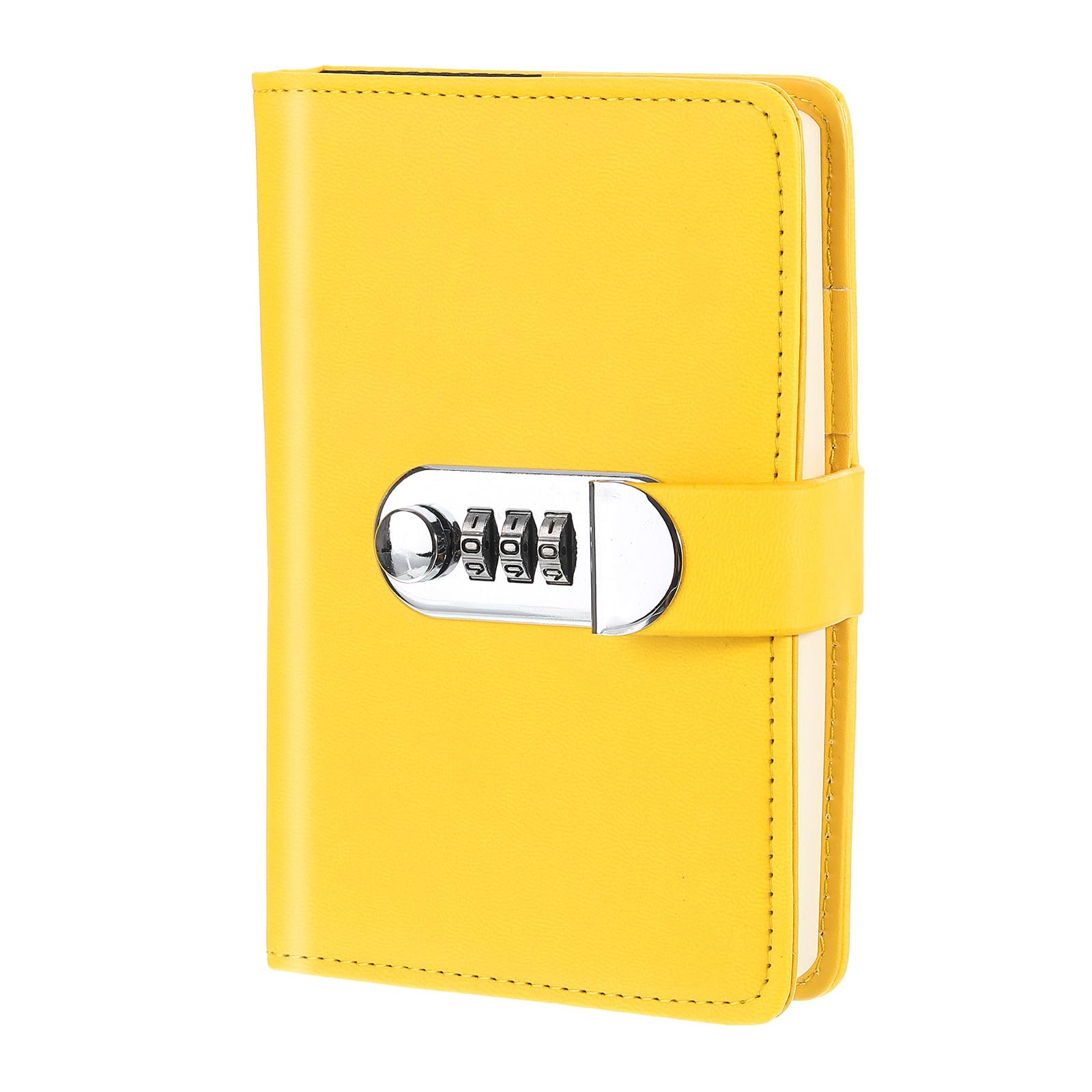 PATIKIL A6 Diary with Lock, Journal with Lock Cute Journaling Leather Notebook Journal 128 Pages Diary with Pen Slot Card Slot Waterproof for Women Gifts Men, Yellow