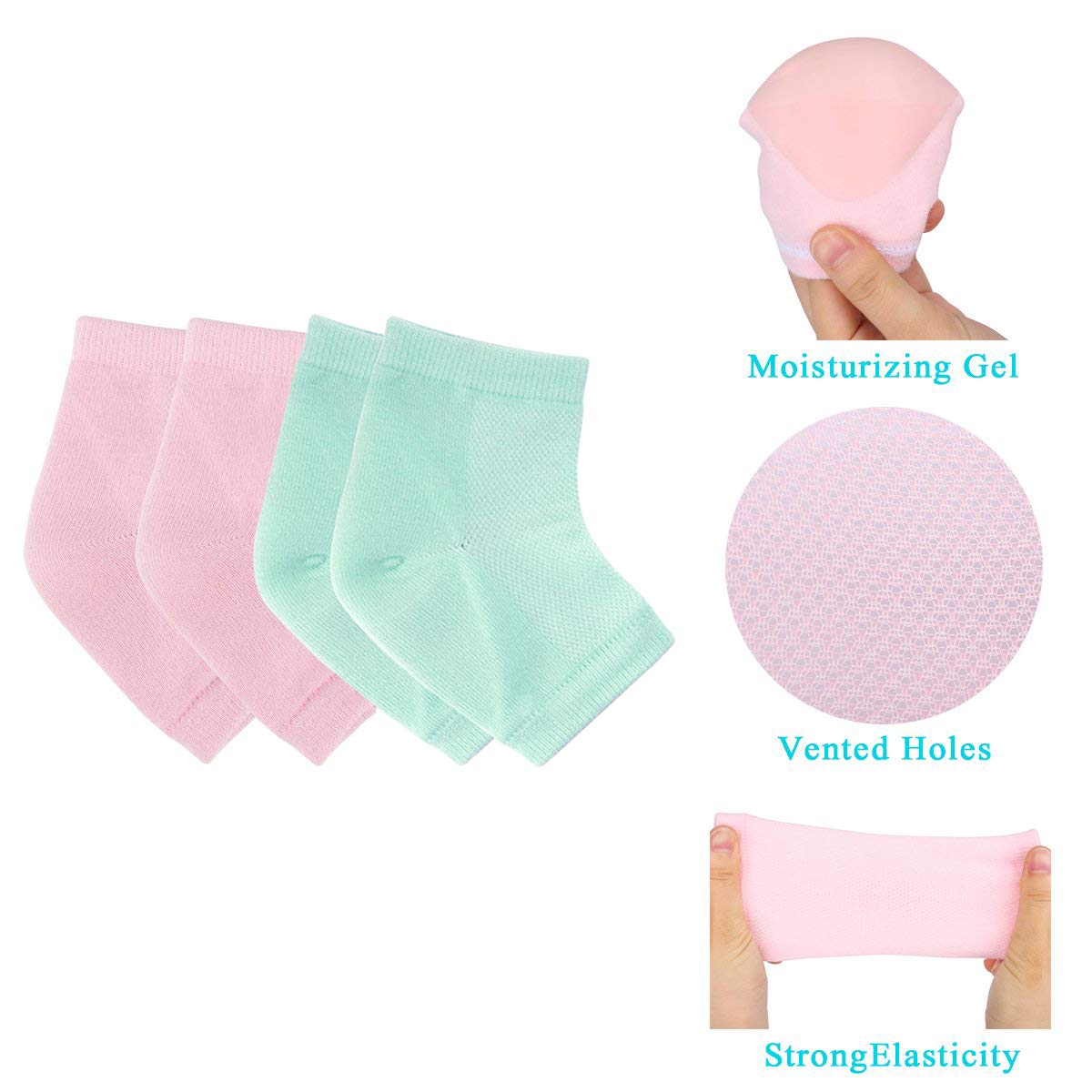 YOTURO 2 Pairs Vented Moisturizing Gel Heel Socks for Dry Hard Cracked Heels Open Toe Comfy Recovery Socks Foot Treament Day Night Care Pink and Green … : Beauty