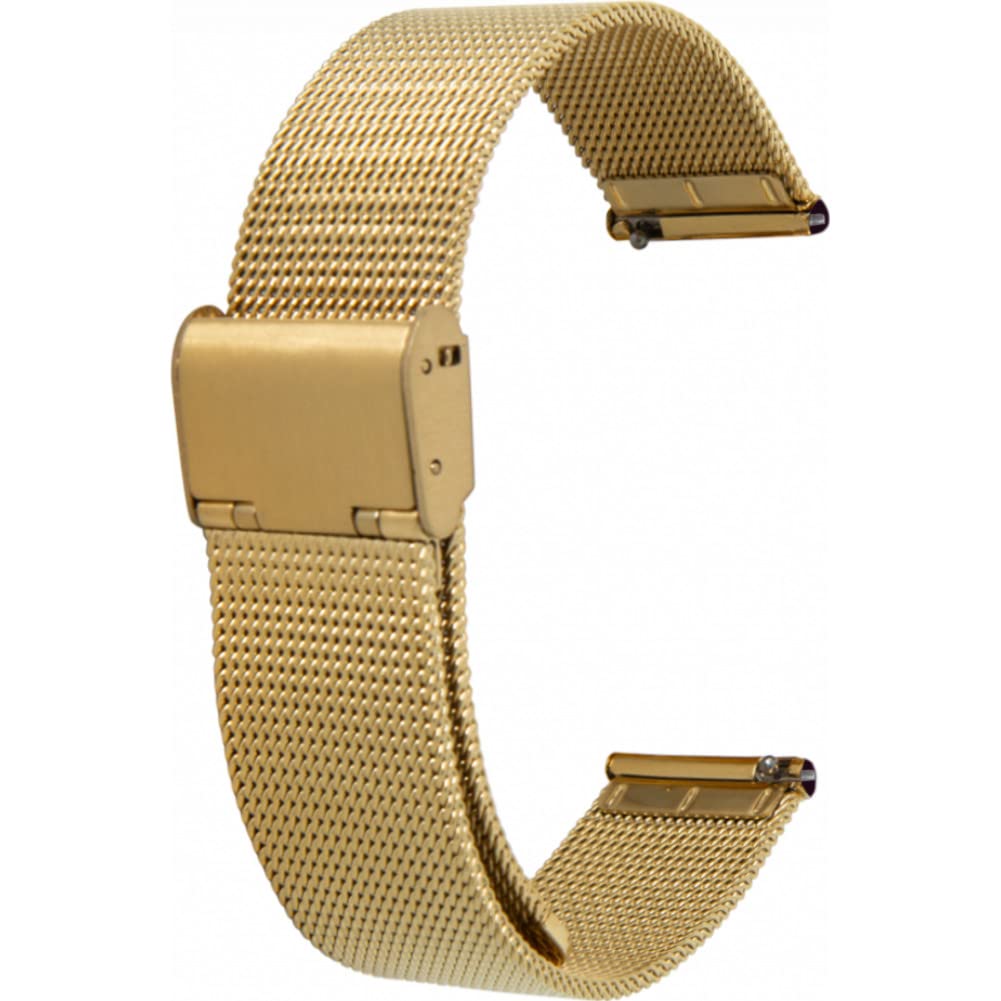 Toff London Ladies Gold Mesh Watch Strap, Quick Release with Gold Metal Clasp, Band Width 18mm