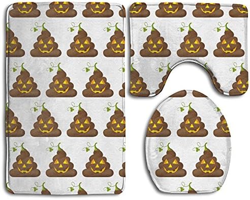 Halloween Poop Emojis 3 Piece Bath Mat Rug Set Soft Skidproof Toilet Seat Cover Bath Mat Lid Cover Bathroom Rug Set