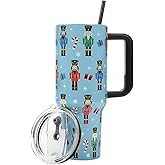 Bioworld Nutcrackers Vacuum Insulated 40 Oz. Stainless Steel Tumbler with Reusable Straw & Leak-Proof Lid Easy Carry Handle for Travel or Home