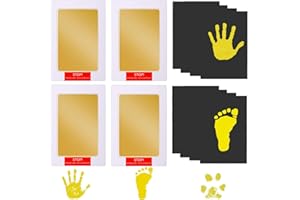 LelonHo Inkless Hand and Footprint Kit Clean Touch Ink Pad for Newborn Baby Pet Paw Print Kit(4 Ink Pads,8 Imprint Cards) (4 Pack Gold)