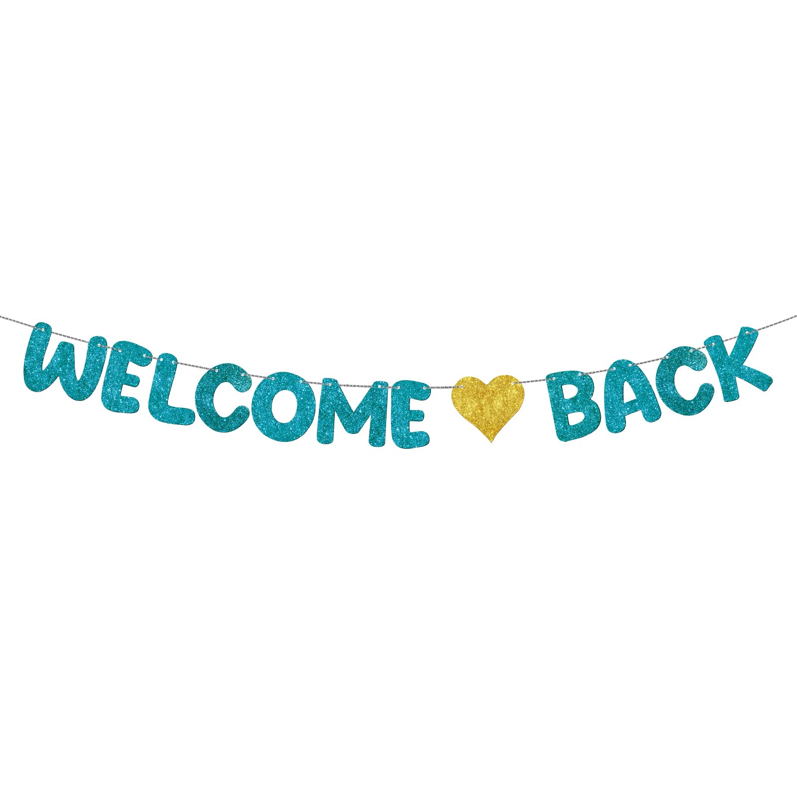 Photo 1 of Fulmoon Pre Strung Welcome Back Glitter Banner First Day of School Party Decorations Funny Classroom Decor Welcome Back Sign for Coworkers Retiring from the Army Decorations(Teal,Gold)