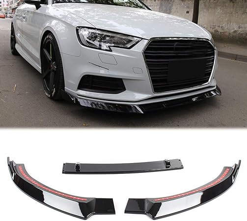 Amazon アウディ 車用 純正交換 高級感 フロント バンパー リップ カバー トリム 3本セット 炭素繊維 カスタム 外装 パーツ ドレスアップ ガーニッシュ Audi A3 17 19 ローエンド フロントバンパー 車 バイク