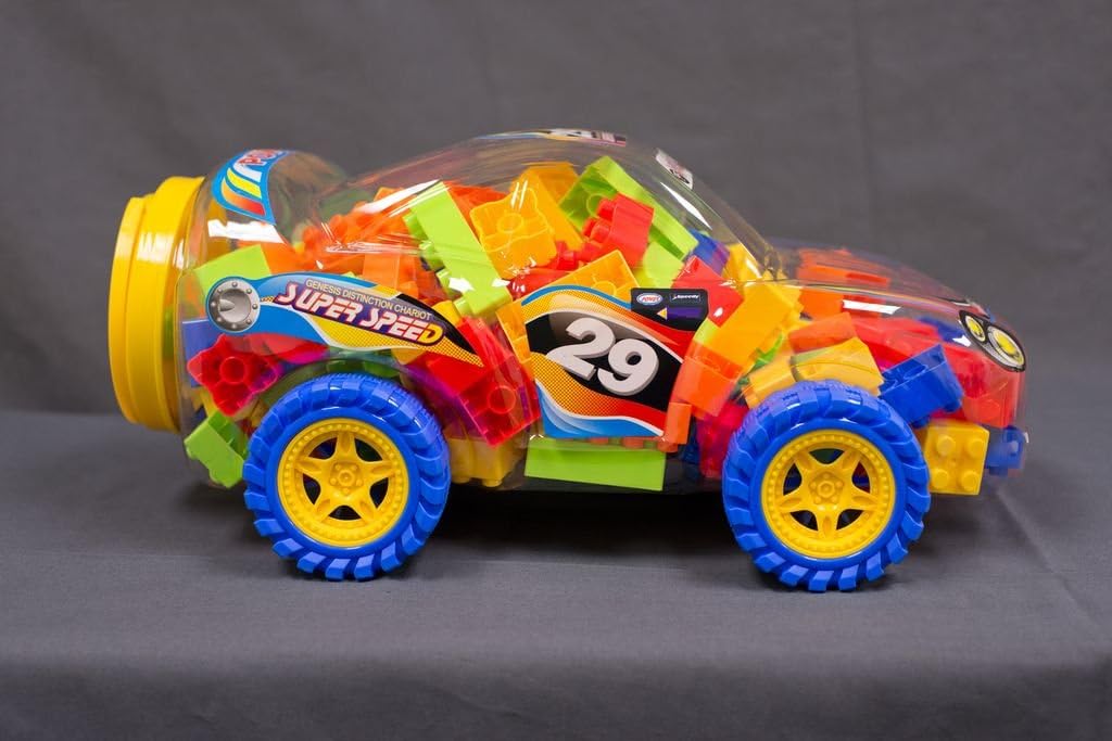 Building Blocks with a Car Shape Blocks Container for Toddlers, Different Colors and Shapes, Educational Learning Toy, Motor Skills Development for Boys and Girls