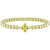 ZHESHY Birthstone Gold Bracelets for Women Trendy Clover Charm Bracelets Non Tarnish 14K Gold Plated Stretch Beaded Friendship Bracelets Womens Jewelry Valentine's Day Gift