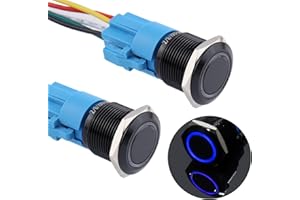 DMWD 19MM Metal Latching Push Button Switch 12V-24V LED Indicator 1NO 1NC Waterproof ON/Off Black Shell Self-Locking with Pre