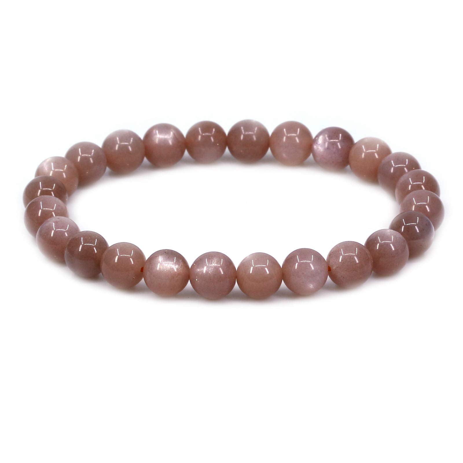 CHENYUE Natural A Red Sunstone Gemstone 8mm Round Beads Stretch Bracelet 7" Unisex