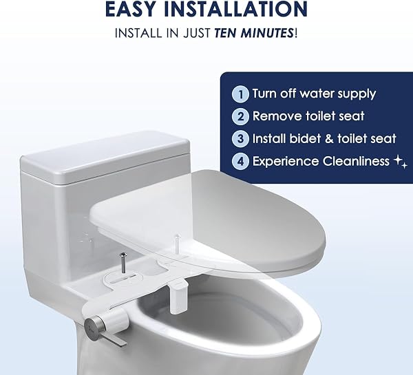 INUS DUAL NOZZLE BIDET ATTACHMENT FOR EXISTING TOILETS SEAT,SLIM NON-ELECTRIC BIDET TOILET SEAT ATTACHMENT WITH EASY-TO-HOLD DESIGN CONTROL-STAINLESS STEEL COLOR