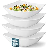 Posh Setting White Plastic Serving Bowls Disposable - Square Bowls - Square Candy Bowl - Plastic Snacks & Chip Bowls for Parties - White, Gold & Clear, Black Serving Dishes, 64 OZ, 4 Pack