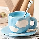 Disoza Coffee Mugs Set with Saucer Cute Cloud In The Sky Cup Gifts for Women for Birthday Tea Coffee Mug 250 ML Ceramic Cup Birthday Gift for Women Girls Mom Friend Coffee Mug aucer Set