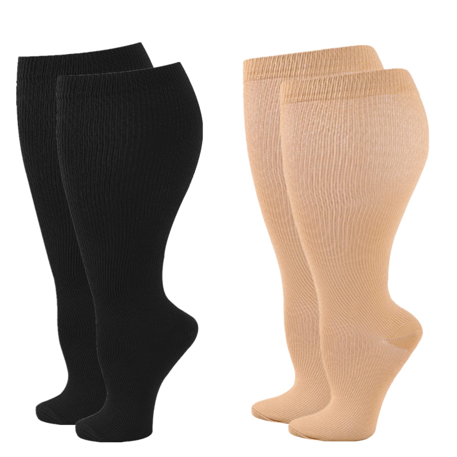 Wide Calf Compression Socks for Women Men, 2 Pairs Plus Size Extra Large Size Support Socks Stockings Reduces Swelling & Pain for Nurses Running Pregnant Travel Flight 20-25 mmHg