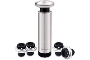 EZBASICS Wine Stoppers Wine Saver Pump with Wine Bottle Stoppers, Stainless Steel Pump + 4 Wine Stoppers