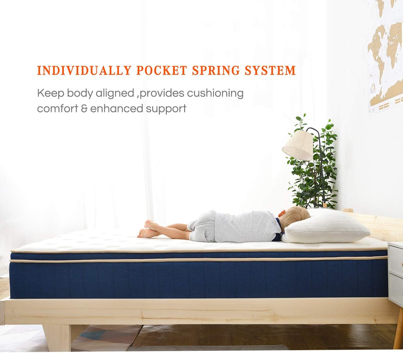 Sweetnight Ocean Blue 8" Hybrid Mattress | Gel Memory Foam & Individually Pocket Springs | Full Size: Furniture & Decor