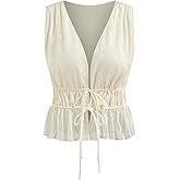 CIDER Tank Tops for Women Lace Trim V Neck Tie Front Sleeveless Top Going Out Tops Cute Crop Top Y2k