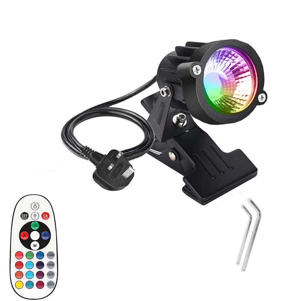WeFoonLo 1pcs Outdoor 6W RGB LED Clip on Light Water Resistant Adjustable Desk Stand Spotlight Lamp Signboard Blackboard Lighting with Plug and Remote Control (Multi-Colored)