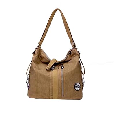 DI GRAZIA Womens 2 Way Convertible Leather Waterproof Handbag(Khaki)