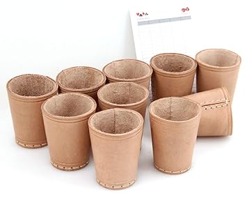 Ludomax 325134 Würfelbecher, 10 Stück Bundle, Echt Leder, genäht, ca. 9cm, natur