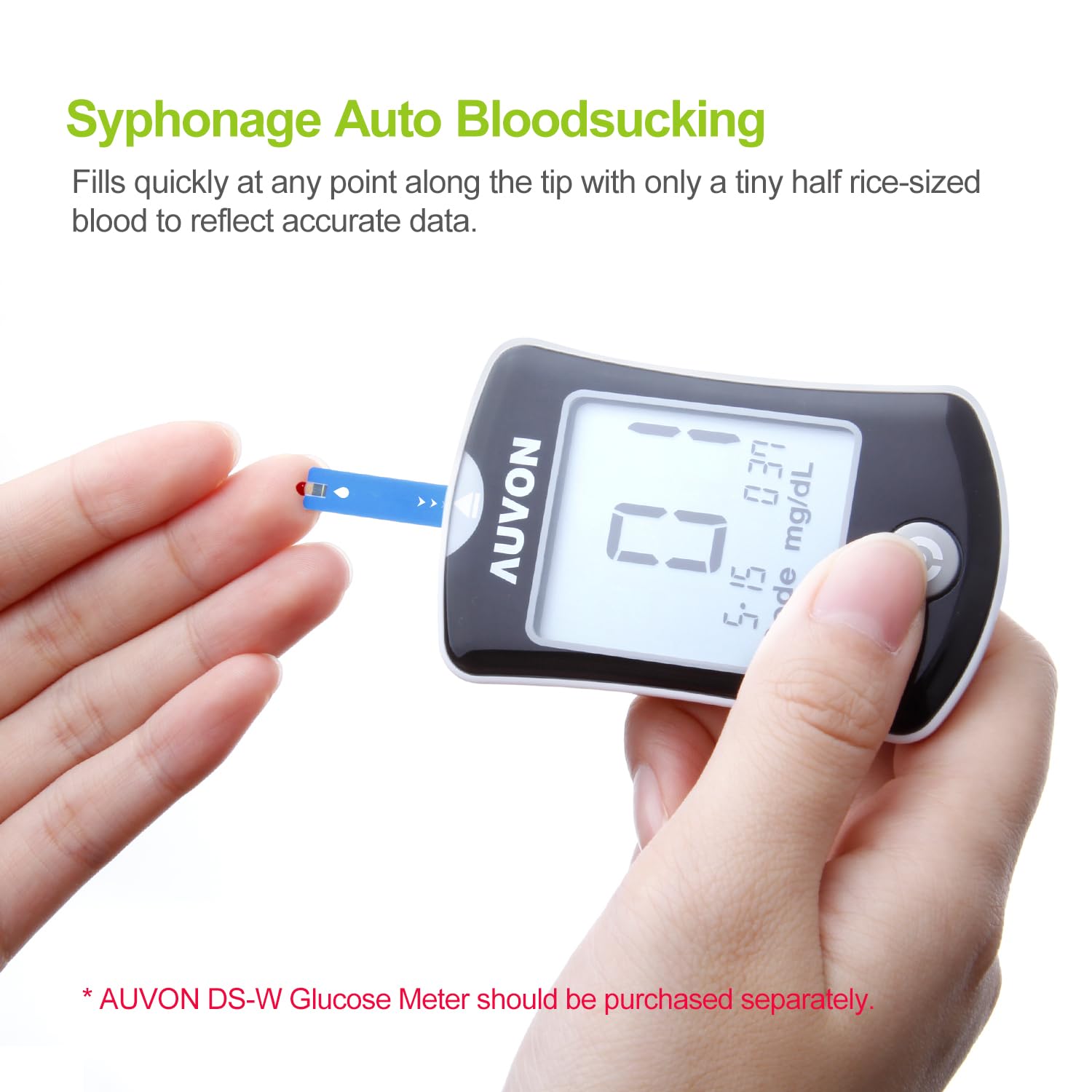 AUVON DS-W Draw-in Blood Glucose Test Strips for use with AUVON DS-W Diabetes Sugar Testing Meter (No Coding Required, 150 Count)