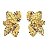 Gold Statement Earrings For Women, Stainless Steel Flower Earrings Gold Dangle Earrings, Holiday Earrings Summer Beach Handmade Drop Earrings Waterproof Hypoallergenic Earrings