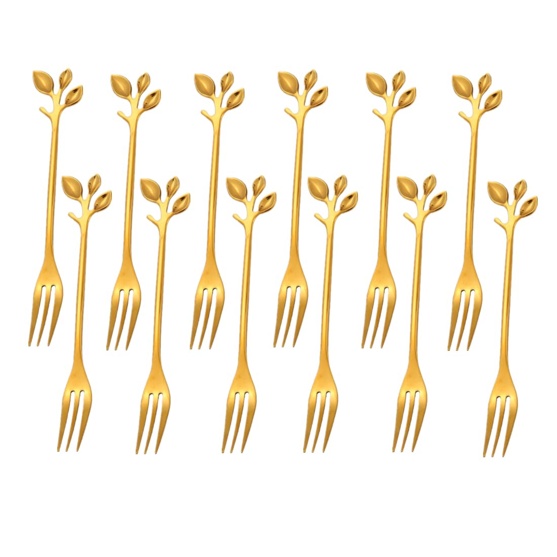 12 Pieces Stainless Steel Leaf Shape Mini Dessert Forks Set, 4.7" Home Kitchen Tableware Demitasse Dishwasher Safe Cake Creative Dessert Stirring Mixing Sugar Stir Ice Cream Fruit Fork
