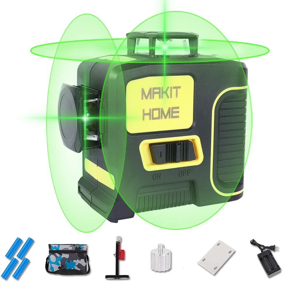 360° Laser Level, 130Ft Self-Leveling Laser Level, 3-Plane Leveling and Alignment Line Laser Level Tool - 2X360° Vertical and 1X360° Horizontal 3D Green Beam Laser Level for Construction - 4Battery