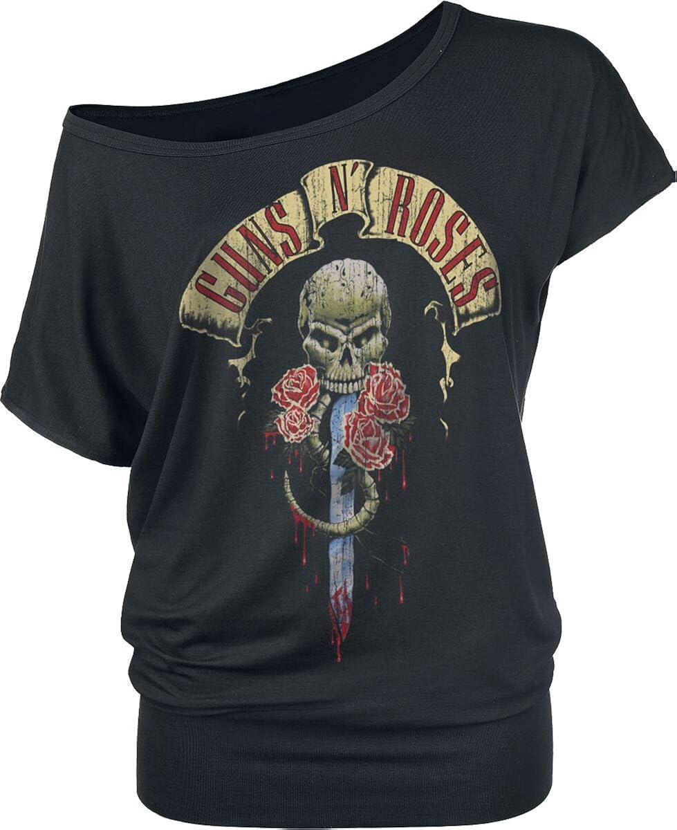 Guns N Roses Dripping Dagger Frauen T Shirt Schwarz Band Merch Bands 