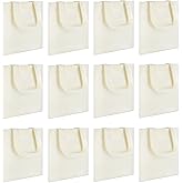 12 Pcs Mini Canvas Tote Bags, Blank Canvas Bag, Reusable Grocery Bags, DIY Sacks Goody Bags for Kids Christmas Tote Gift Bag(Beige,8.6 x7.8 inch)