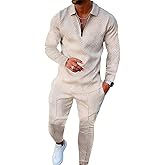 Men's Polo Sweatsuit Sets Long Sleeve 2 Piece Outfit Fashion Jogging TrackSuit Comfy Casual Set for Men