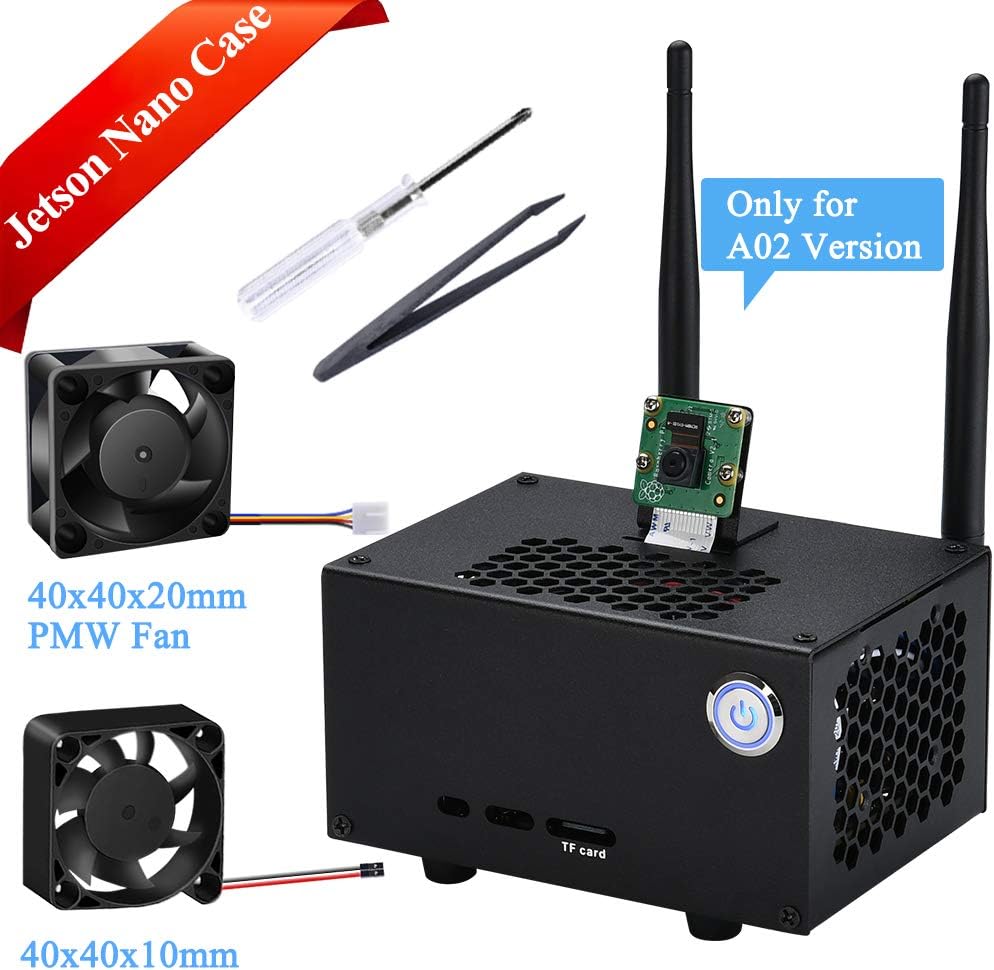 GeeekPi NVIDIA Jetson Nano Boîtier Métallique avec 4020 PWM and 4010 Ventilateurs,Power & Reset