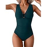 B2prity One Piece Swimsuit for Women Tummy Control V Neck Bathing Suit Ruched Slimming Swim Suit Push Up Swimwear