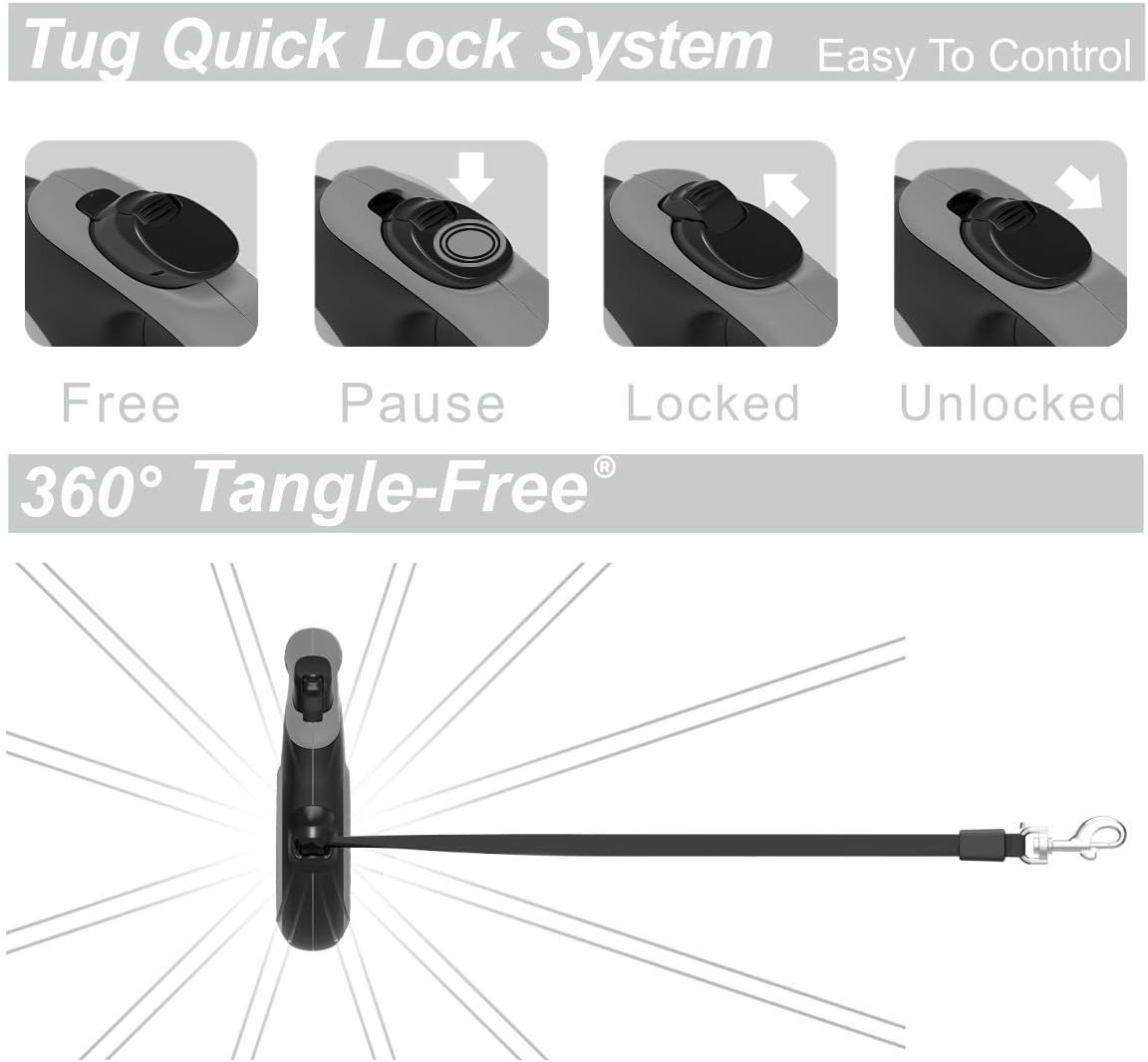 TUG 360° Tangle-Free Retractable Dog Lead for Up to 25 kg Dogs, Grey, M (Pack of 1) - Image 4